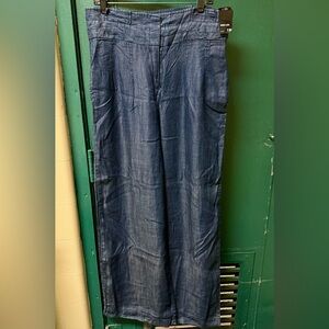 NWT NY & Co Paper bag waist wide leg light weight denim trousers size 12